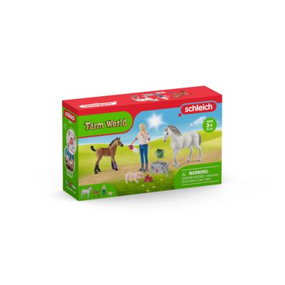 Schleich farm world dierenarts op bezoek bij merrie en veulen 42486