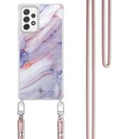 Samsung Galaxy A52(s) hoesje met rosegoud koord - Marmer paars - thumbnail