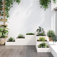 Plantenbak 4-laags 106x104,5x36 cm massief grenenhout wit - thumbnail
