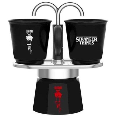 Italiaanse koffiemachine - BIALETTI - Mini express set - Stranger Things collectie - Met 2 hittebestendige kopjes - Zwart/Rood