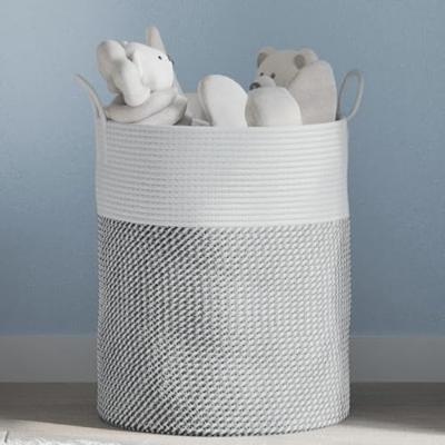VidaXL Opbergmand ø 38x46 cm katoen grijs en wit VidaXL Opbergmand ø 38x46 cm katoen grijs en wit