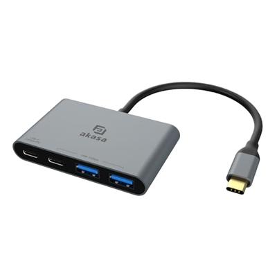 Akasa 4 Port USB-C® (USB 3.2 Gen 2) Multiport Hub with USB-C® Stecker, with Schnellladeport Aluminiu