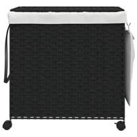 VidaXL Wasmand op wielen 60x35x60,5 cm rattan zwart - thumbnail