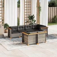 7-delige Loungeset met kussens poly rattan grijs - thumbnail