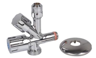 Kirchhoff Haakse-apparaataansluiting, chroom, 3/8"ET x 3/4"ET x 3/8"ET x 10 mmQ, met terugslagklep, zelfdichtend - 98629500