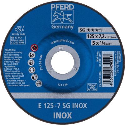 PFERD TOOLS 62212623 Sg Inox Afbraamschijf gebogen Diameter 125 mm Boordiameter 22.23 mm 10 stuk(s)