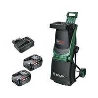 Bosch Groen UniversalShredder Fluisterhakselaar 2x18V-25 | 2x PBA 18V 4.0 Ah Accu + 1x Snellader AL 18V-44 + 1x 28L Opvangzak - 06008E0000 - thumbnail