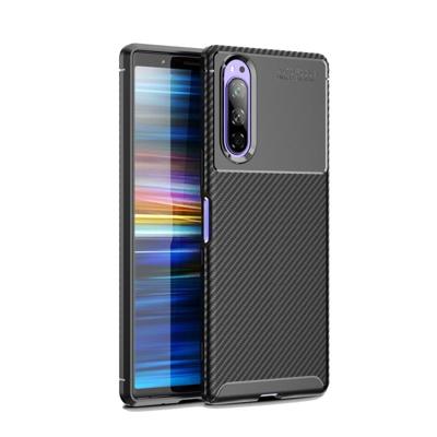 Kever serie Carbon Fiber textuur schokbestendig TPU Case voor Sony Xperia 2 (zwart)