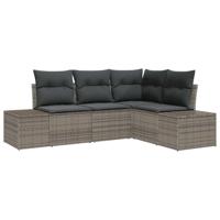 Tuinbankenset met opslag 4 pcs Grijs poly rattan - thumbnail