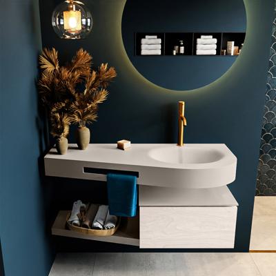 MONDIAZ RIVA 120cm badmeubel onderkast / planchet kleur Underlayment met 1 lade. Wastafel DULCET rechts 1 kraangat kleur Linen.