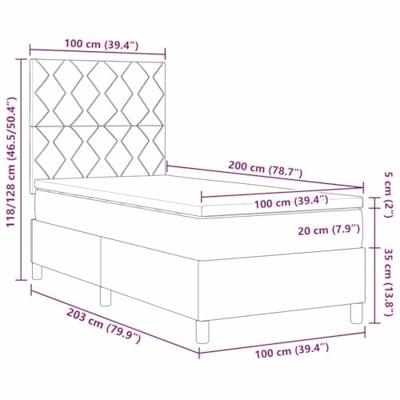 Boxspring bed met matras Lichtgrijs 100 x 200 cm Fluweel