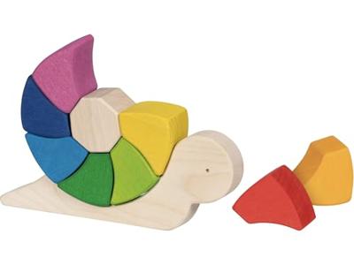 Goki houten puzzel en bouwstenen vrolijke slak pauline, 10dlg.