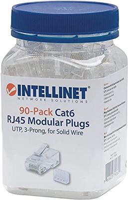 Intellinet Kabel Intellinet verpakking van 90 stuks Cat6 modulaire RJ45-stekkers UTP 3-voudige klem voor massieve draad 90 stekkers in pot 790604 Krimpcontact Intellinet Kabel Intellinet verpakking van 90 stuks Cat6 modulaire RJ45-stekkers UTP 3-voudige klem voor massieve draad 90 stekkers in pot 790604 Krimpcontact