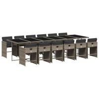 13-delige Tuinset met kussens poly rattan grijs - thumbnail