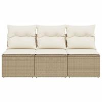 Tuinbank 3-zits met kussens poly rattan beige - thumbnail