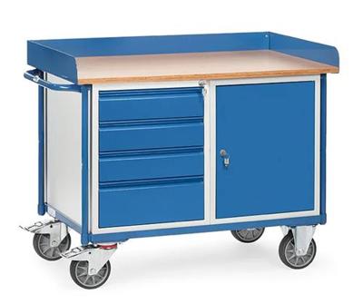 Fetra Hauptartikel 2438 Tafel en kabinetwagen Staal Poedercoating Laadvermogen (max.): 400 kg Stralend blauw (RAL 5007)