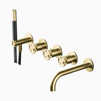 Thermostatische Badkraan Hotbath Cobber @Work Inbouw Met 2 Stopkranen En Handdouche Met Uitloop Geborsteld Messing PVD - thumbnail