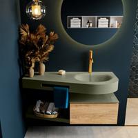 MONDIAZ RIVA 120cm badmeubel onderkast / planchet kleur Washed_Oak met 1 lade. Wastafel DULCET rechts 1 kraangat kleur Army. - thumbnail