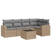 6-delige Loungeset met kussens poly rattan beige - thumbnail