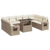 10-delige Loungeset met kussens poly rattan beige - thumbnail