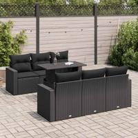 7-delige Loungeset met kussens poly rattan zwart - thumbnail