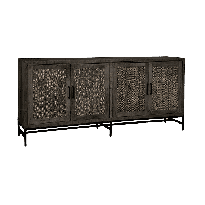 RENEW Dressoir 'Carini' Hout en Webbing, 200cm, kleur Zwart RENEW Dressoir 'Carini' Hout en Webbing, 200cm, kleur Zwart