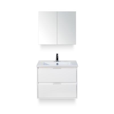 Porto Badmeubelset 70 cm - Wit Hoogglans - Keramische Wastafel Wit Slim - met Spiegelkast