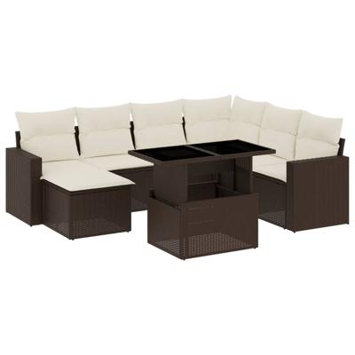 8-delige Loungeset met kussens poly rattan bruin
