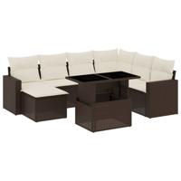 8-delige Loungeset met kussens poly rattan bruin - thumbnail