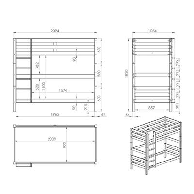 Vipack stapelbed Pino - wit - 209,4x105,4x182 cm