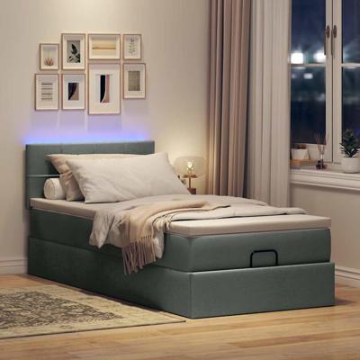 Ottoman bed met matras en LED's 160x200cm stof donkergrijs