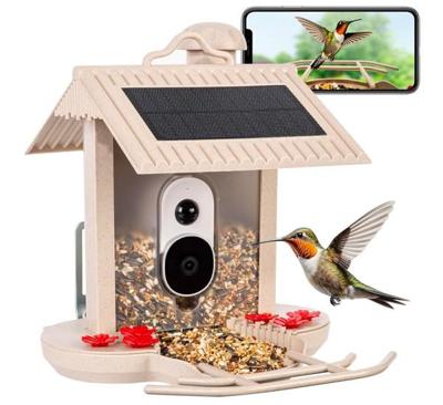 HiBirds Slimme Vogelvoeder - vogelhuisje met Camera - Vogelkijkcamera met Zonnepanelen beige