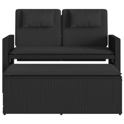 Tuinbankje verstelbaar met kussens poly rattan zwart