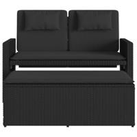 Tuinbankje verstelbaar met kussens poly rattan zwart - thumbnail