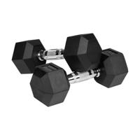 REBEL ACTIVE Rubbergecoate gietijzeren dumbbells 2x7 kg - thumbnail