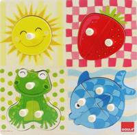 Goula puzzel - houten knopjespuzzel 4 kleuren - 4 stukjes - thumbnail