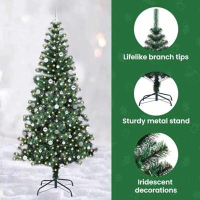 VidaXL Kunstmatig voorverlicht kerstboom groen 240 cm pvc en metaal VidaXL Kunstmatig voorverlicht kerstboom groen 240 cm pvc en metaal