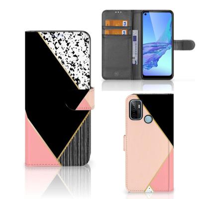 OPPO A53 | OPPO A53s | Book Case | Zwart Roze Vormen | Portemonnee hoesje