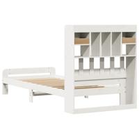 Bed met boekenkast zonder matras grenenhout wit 140x190 cm - thumbnail