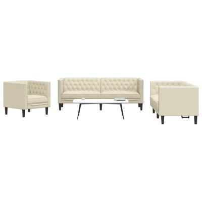 3-delige Loungeset Chesterfield-stijl kunstleer crèmekleurig