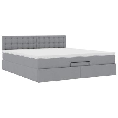 Ottoman bed met matras en LED's 90x190cm stof lichtgrijs