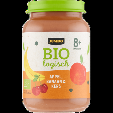 Jumbo Biologisch Babyvoeding Appel, Banaan & Kers 8+ Maanden 190 g Jumbo Biologisch Babyvoeding Appel, Banaan & Kers 8+ Maanden 190 g