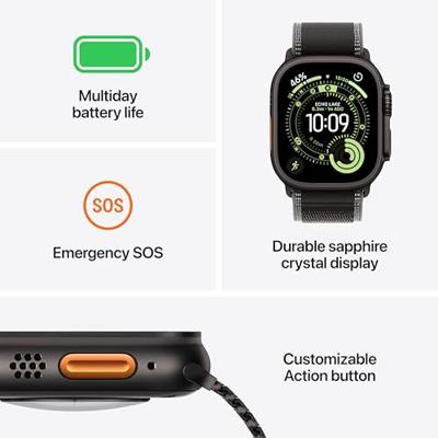 Apple Watch Ultra 3 GPS + Cellular - 49 mm - Zwarte titanium kast - Zwarte titanium Milanese Loop-band - Groot - thumbnail