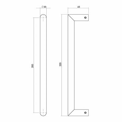 Intersteel Deurgreep per stuk recht-90° 220x65x20 HoH 200mm - RVS Intersteel Deurgreep per stuk recht-90° 220x65x20 HoH 200mm - RVS