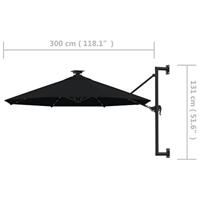 Wandparasol met LED's 300 cm zwart - thumbnail
