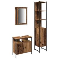 Badkamermand met ingebouwde wastafel van oud, geengineerd hout - thumbnail