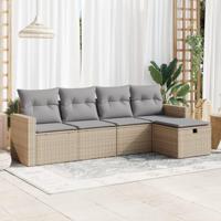 5-delige Loungeset met kussens poly rattan beige - thumbnail