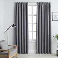 VidaXL Gordijnen verduisterend met haken 2 st 140x225 cm grijs - thumbnail