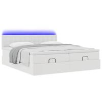 Ottoman bed met matrassen en LED's 200x200cm kunstleer wit - thumbnail