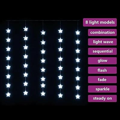 VidaXL Lichtsnoergordijn sterren met 200 led&apos;s en 8 functies koudwit